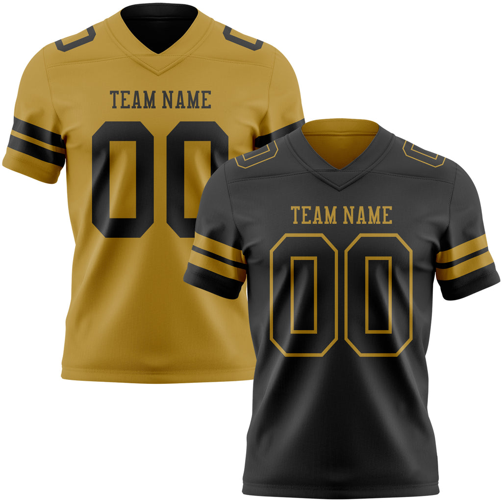 Custom Black-Old Gold Reversible Double Side Authentic Football Jersey
