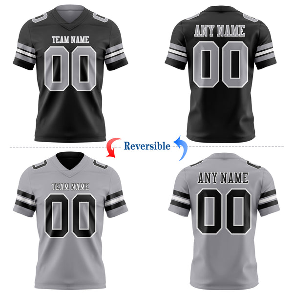 Custom Black Gray-White Reversible Double Side Authentic Football Jersey