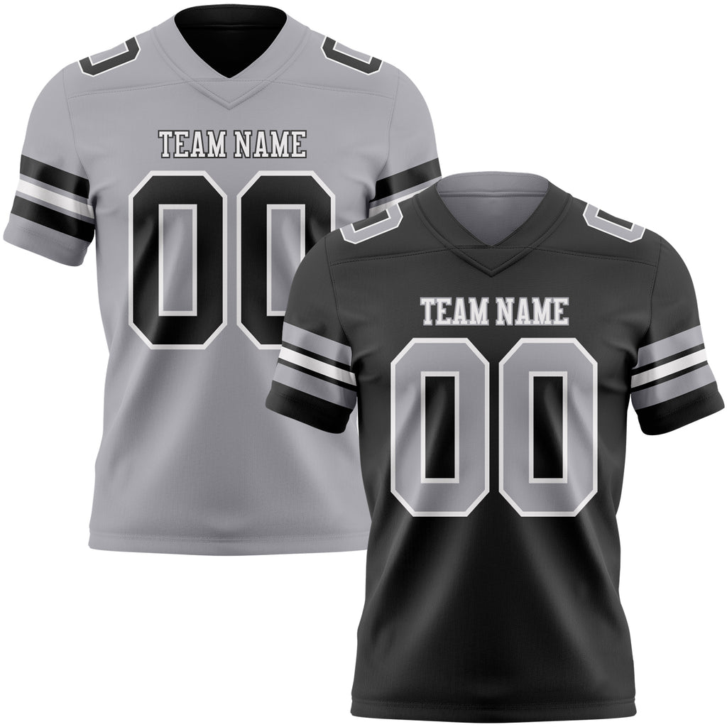 Custom Black Gray-White Reversible Double Side Authentic Football Jersey