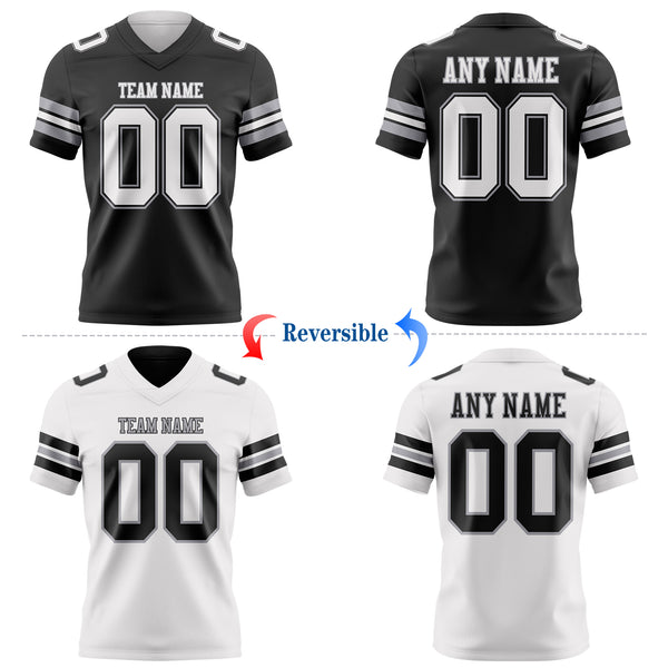 Custom Black White-Gray Reversible Double Side Authentic Football Jersey