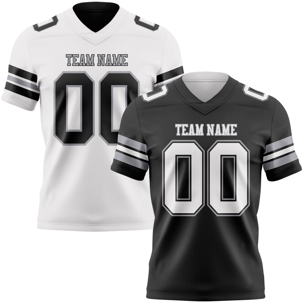 Custom Black White-Gray Reversible Double Side Authentic Football Jersey