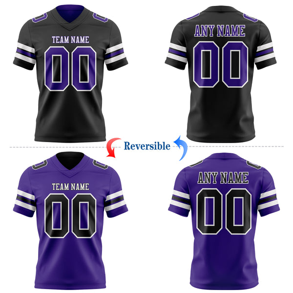 Custom Black Purple-White Reversible Double Side Authentic Football Jersey