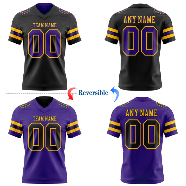 Custom Black Purple-Gold Reversible Double Side Authentic Football Jersey
