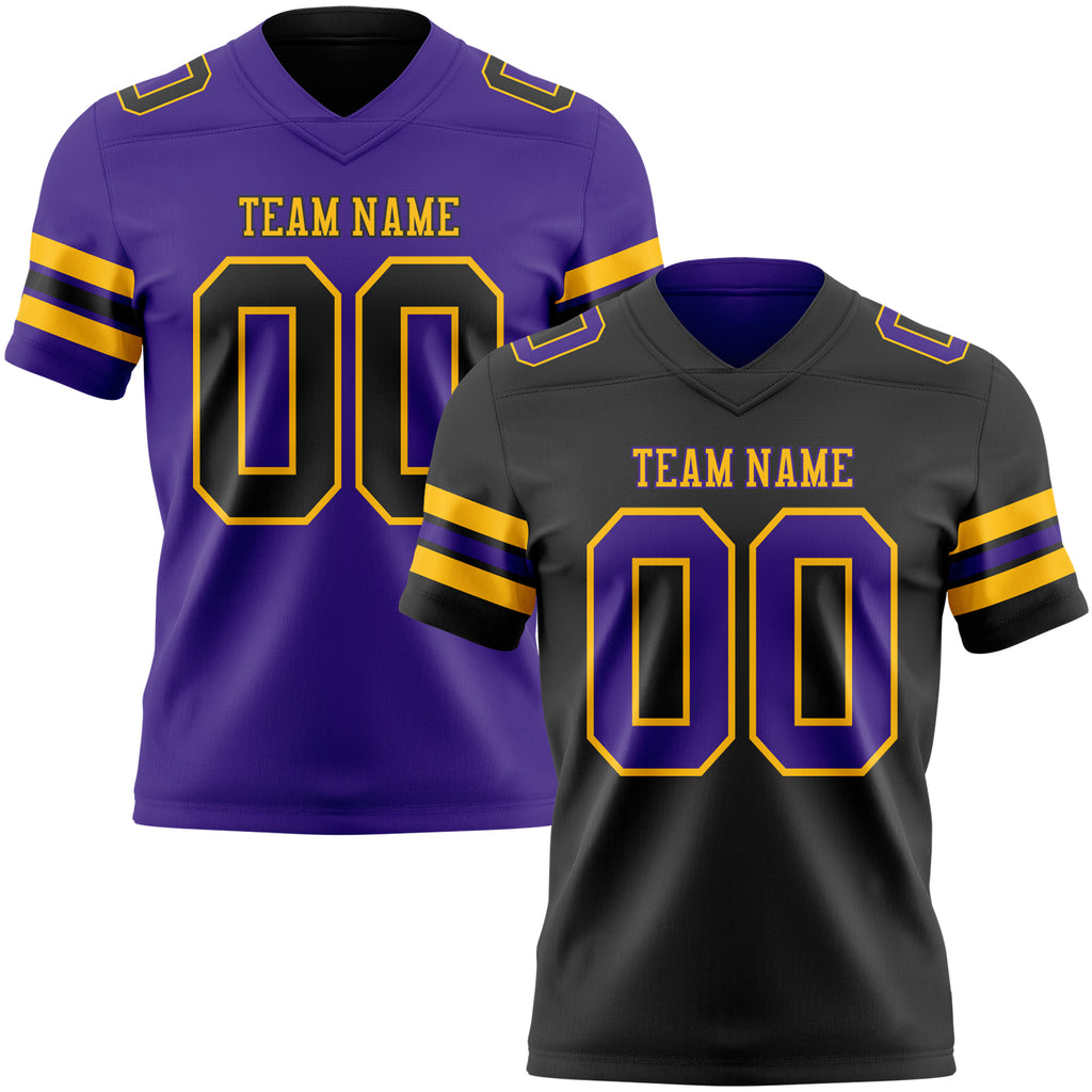Custom Black Purple-Gold Reversible Double Side Authentic Football Jersey