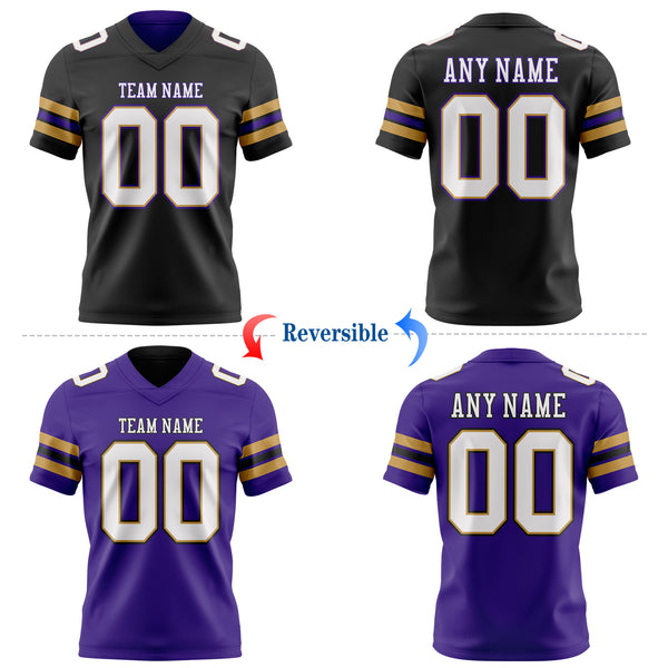 Custom Black White Old Gold-Purple Reversible Double Side Authentic Football Jersey