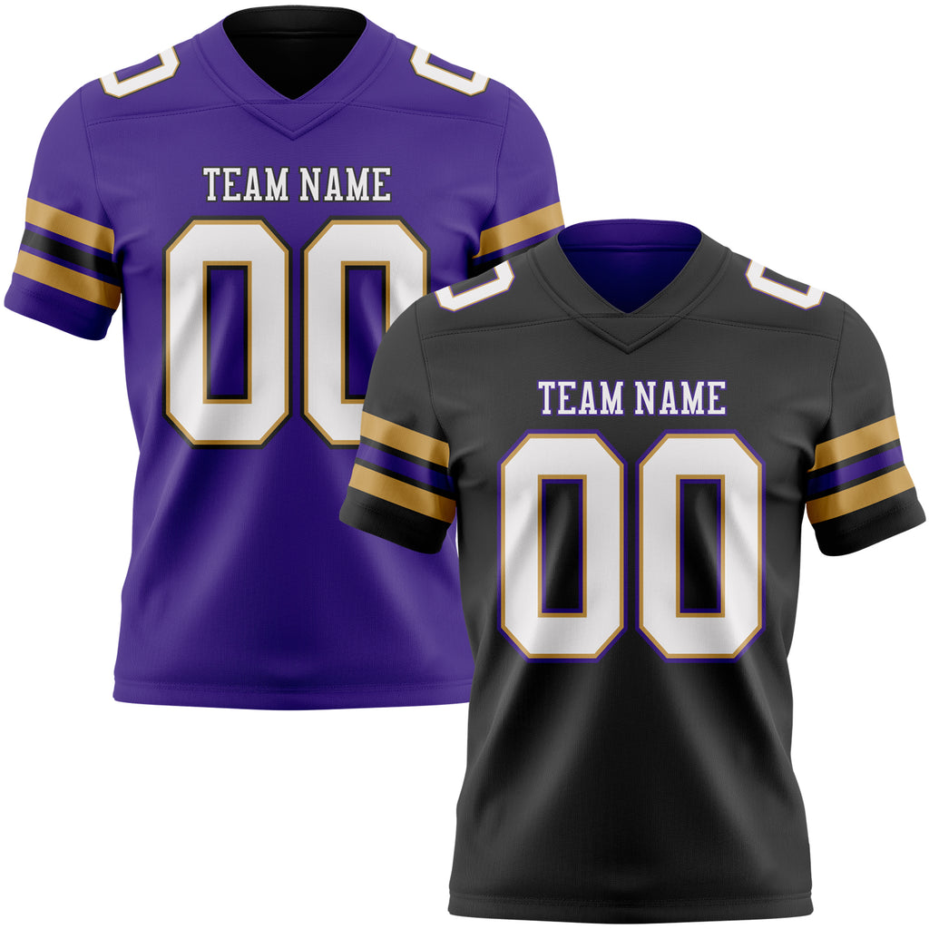 Custom Black White Old Gold-Purple Reversible Double Side Authentic Football Jersey