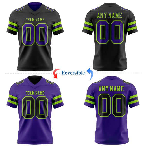 Custom Black Purple-Neon Green Reversible Double Side Authentic Football Jersey