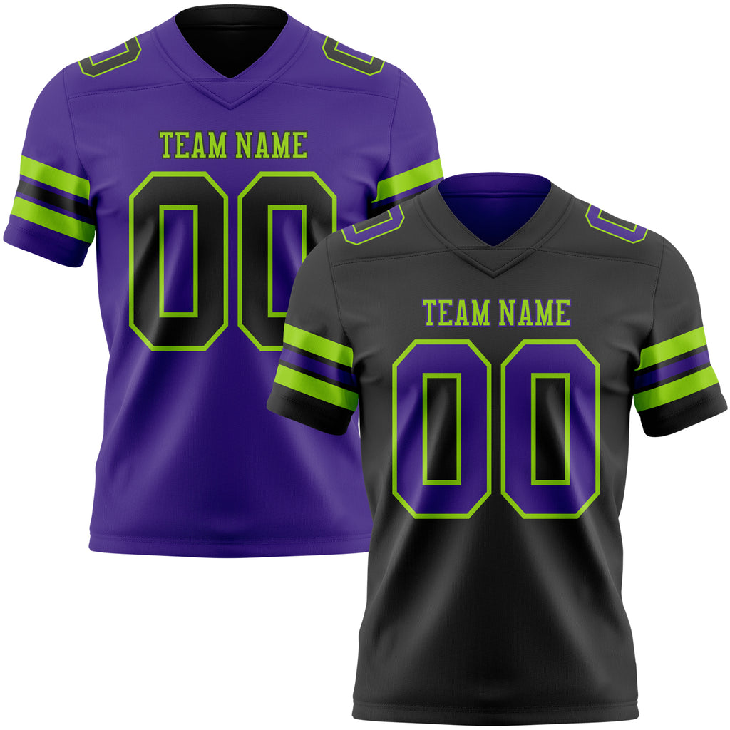 Custom Black Purple-Neon Green Reversible Double Side Authentic Football Jersey