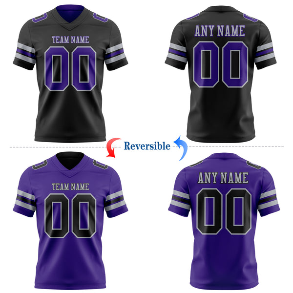 Custom Black Purple-Gray Reversible Double Side Authentic Football Jersey
