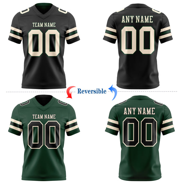 Custom Black Cream-Green Reversible Double Side Authentic Football Jersey