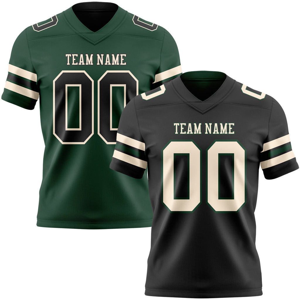 Custom Black Cream-Green Reversible Double Side Authentic Football Jersey