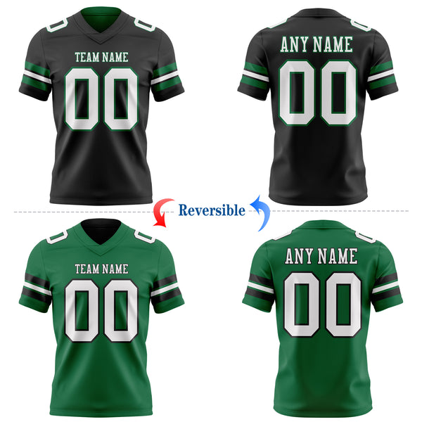 Custom Black White-Kelly Green Reversible Double Side Authentic Football Jersey