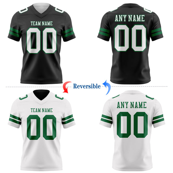Custom Black White-Kelly Green Reversible Double Side Authentic Football Jersey