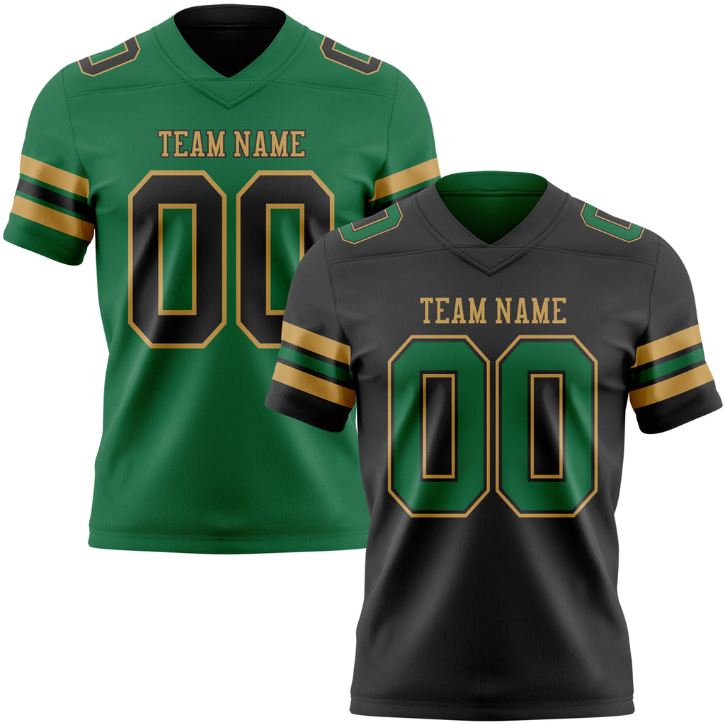 Custom Black Kelly Green-Old Gold Reversible Double Side Authentic Football Jersey