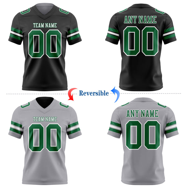 Custom Black Gray Reversible Double Side Authentic Football Jersey