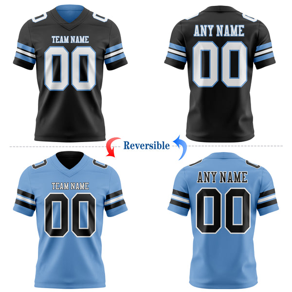 Custom Black White-Light Blue Reversible Double Side Authentic Football Jersey