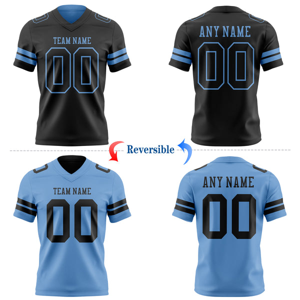 Custom Black-Light Blue Reversible Double Side Authentic Football Jersey