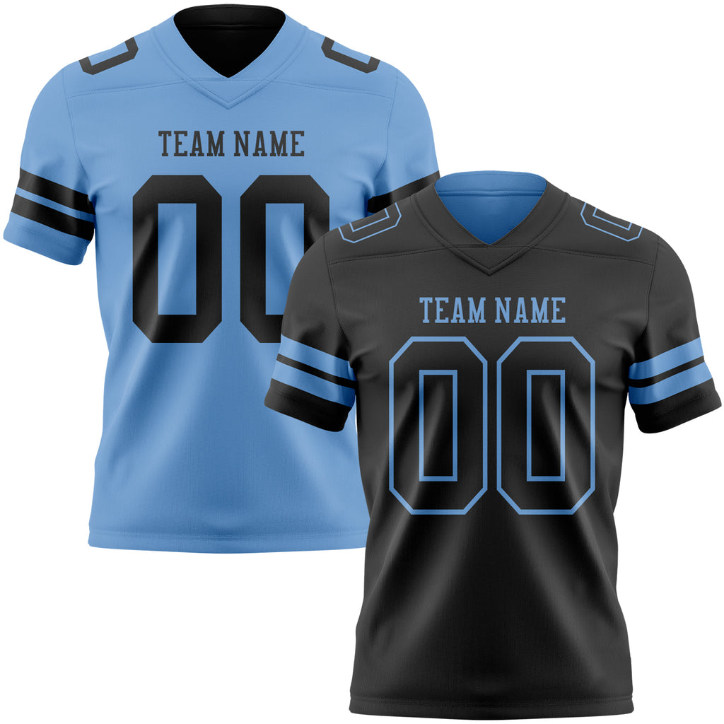 Custom Black-Light Blue Reversible Double Side Authentic Football Jersey