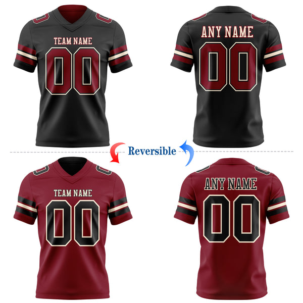 Custom Black Crimson-Cream Reversible Double Side Authentic Football Jersey