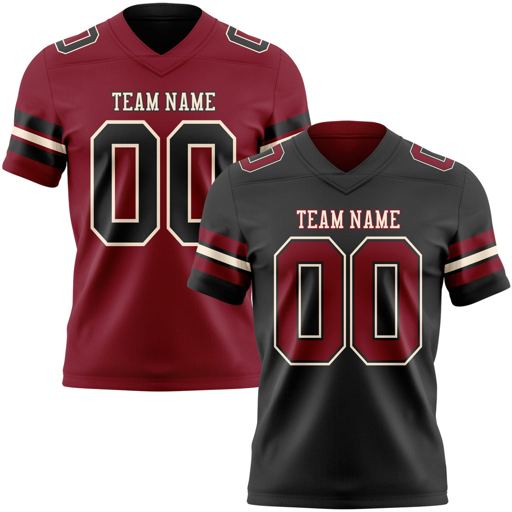 Custom Black Crimson-Cream Reversible Double Side Authentic Football Jersey