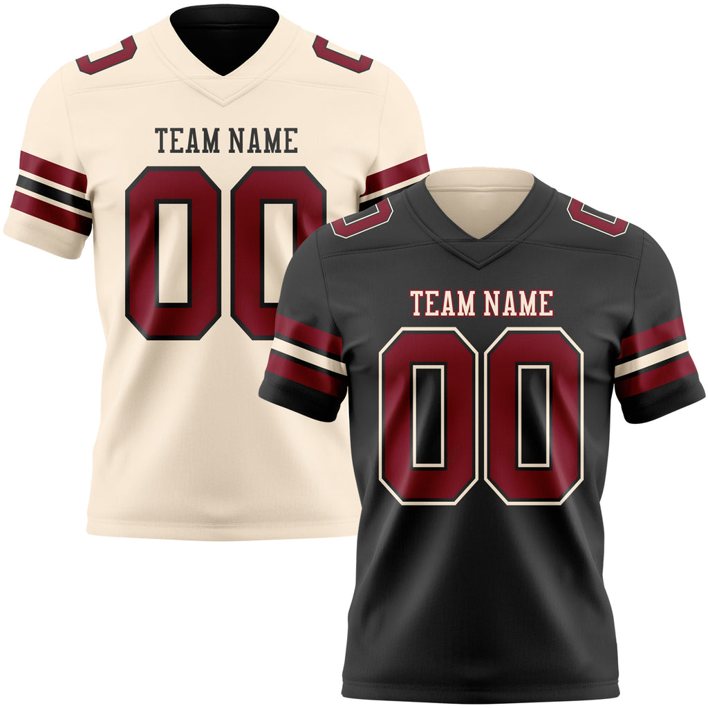 Custom Black Crimson-Cream Reversible Double Side Authentic Football Jersey