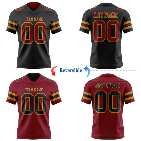 Custom Black Crimson-Old Gold Reversible Double Side Authentic Football Jersey