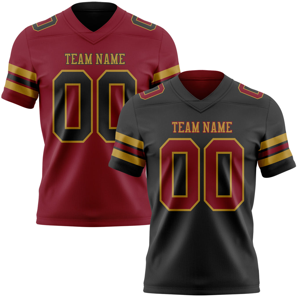 Custom Black Crimson-Old Gold Reversible Double Side Authentic Football Jersey