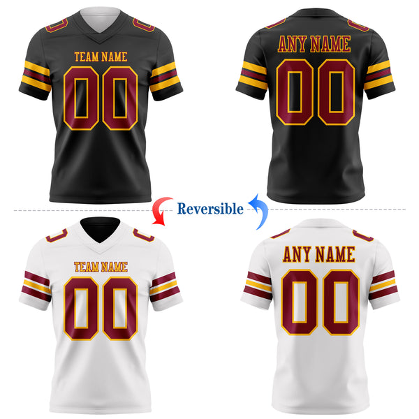 Custom Black Maroon-Gold Reversible Double Side Authentic Football Jersey
