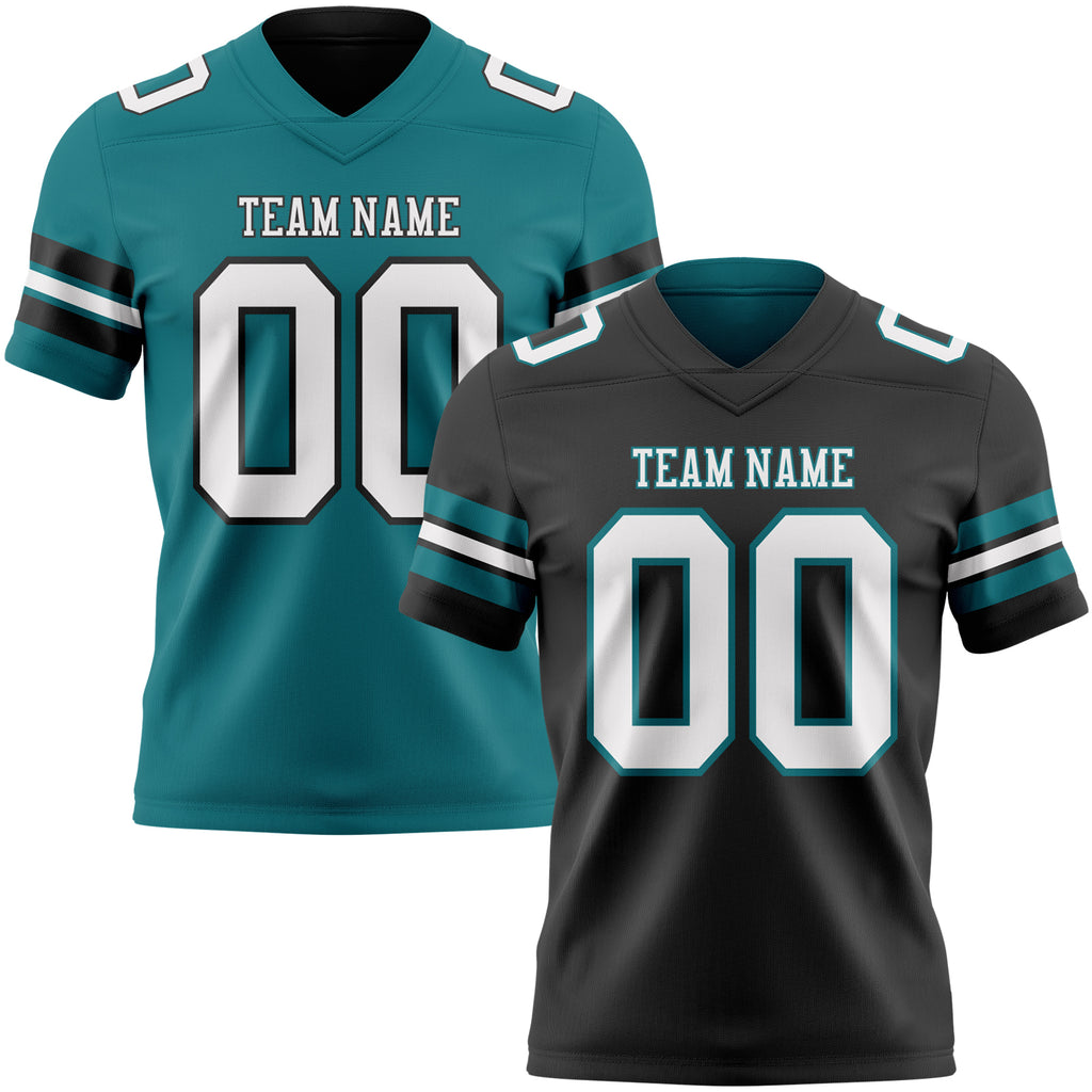 Custom Black White-Teal Reversible Double Side Authentic Football Jersey