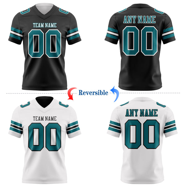Custom Black Teal-White Reversible Double Side Authentic Football Jersey