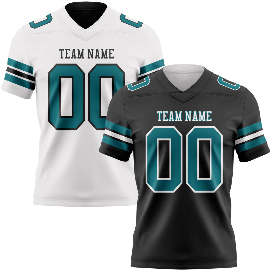 Custom Black Teal-White Reversible Double Side Authentic Football Jersey