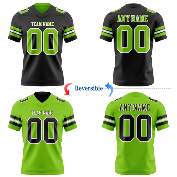 Custom Black Neon Green-White Reversible Double Side Authentic Football Jersey