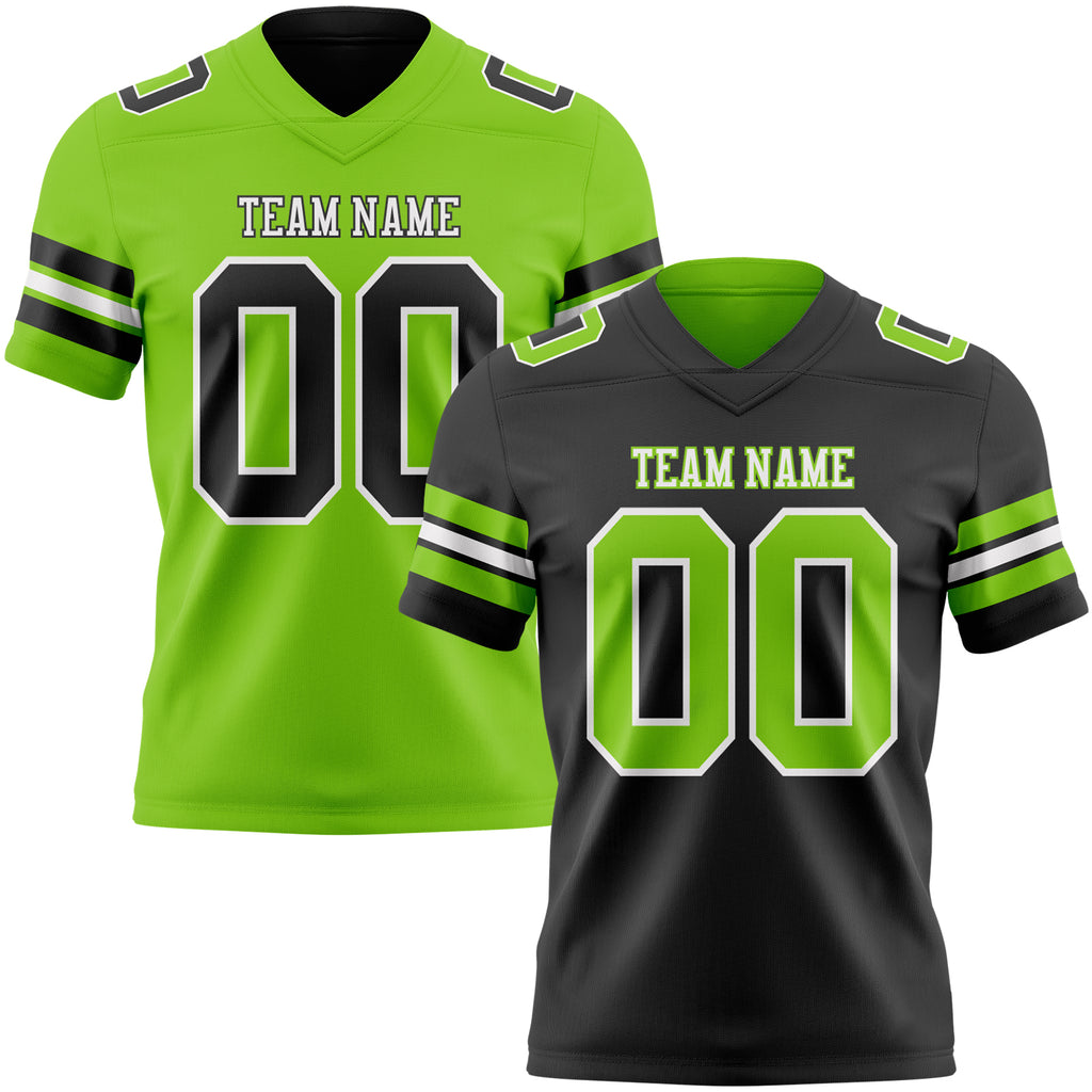 Custom Black Neon Green-White Reversible Double Side Authentic Football Jersey