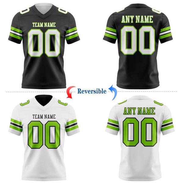 Custom Black White-Neon Green Reversible Double Side Authentic Football Jersey