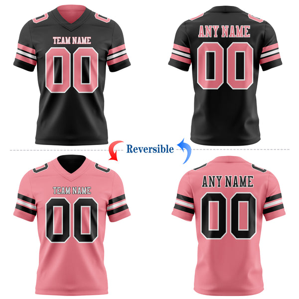 Custom Black Medium Pink-White Reversible Double Side Authentic Football Jersey