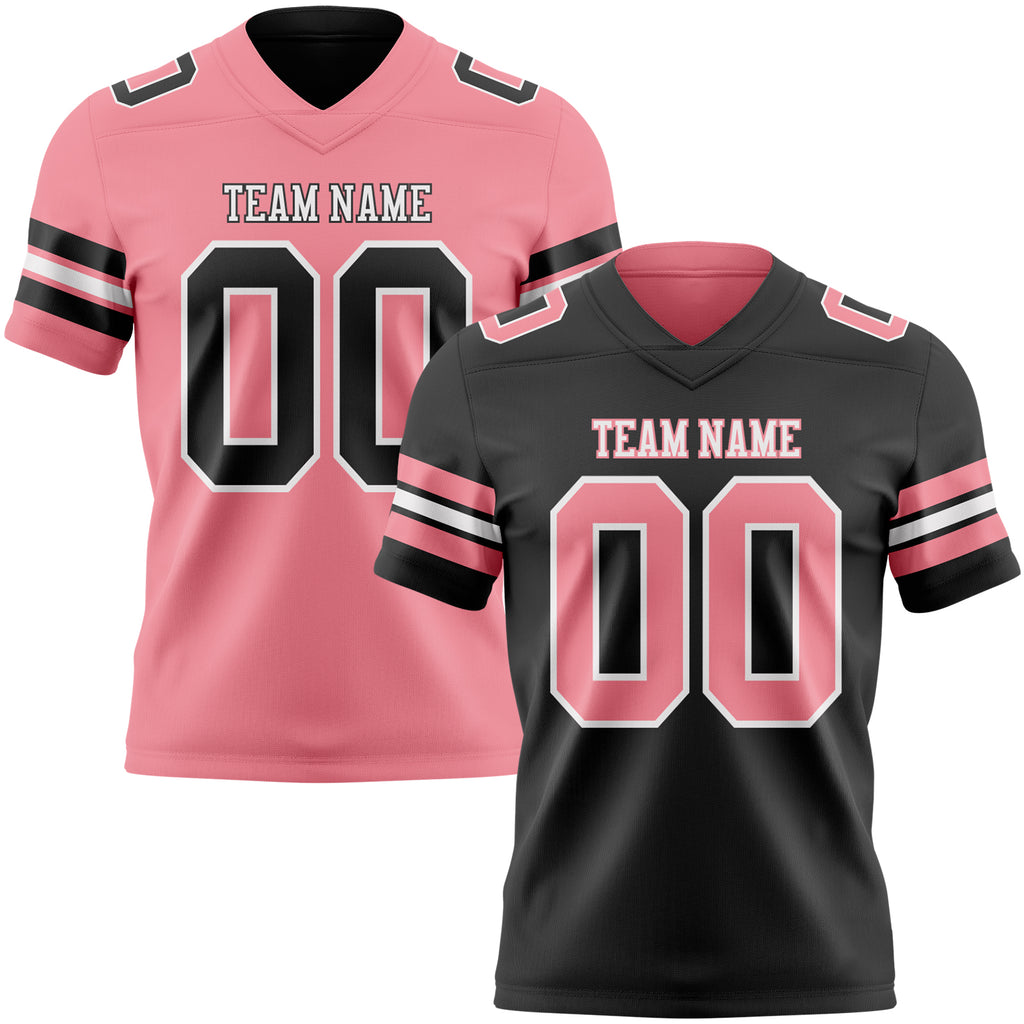 Custom Black Medium Pink-White Reversible Double Side Authentic Football Jersey