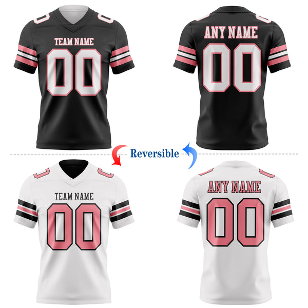 Custom Black White-Medium Pink Reversible Double Side Authentic Football Jersey