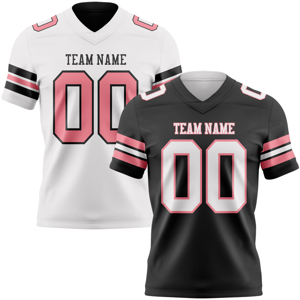 Custom Black White-Medium Pink Reversible Double Side Authentic Football Jersey