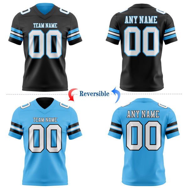 Custom Black White-Sky Blue Reversible Double Side Authentic Football Jersey