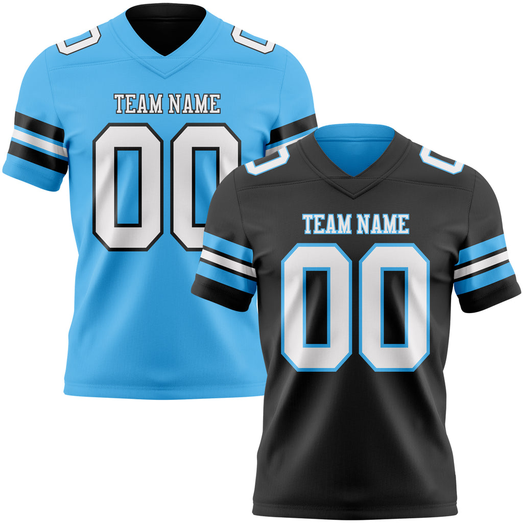 Custom Black White-Sky Blue Reversible Double Side Authentic Football Jersey