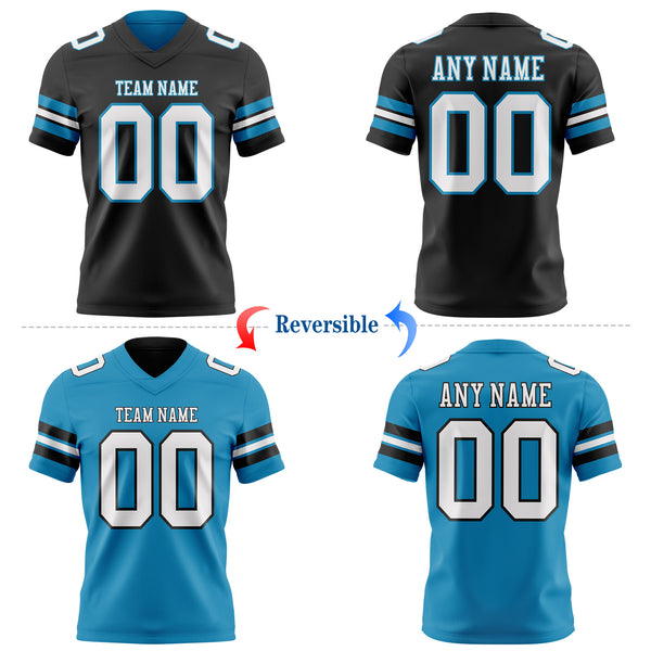 Custom Black White-Panther Blue Reversible Double Side Authentic Football Jersey