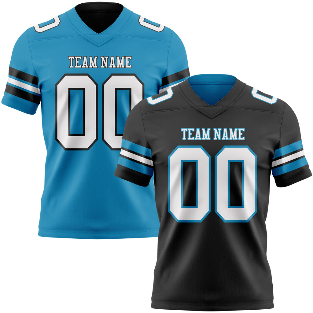 Custom Black White-Panther Blue Reversible Double Side Authentic Football Jersey