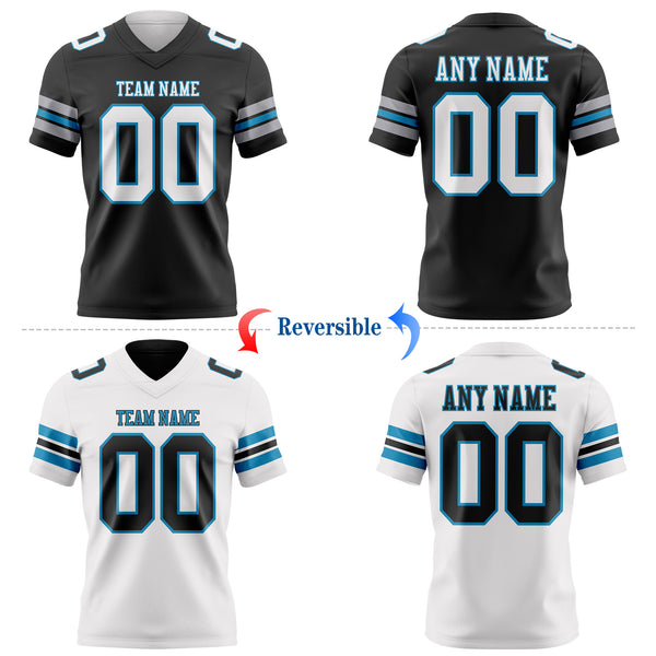 Custom Black White-Panther Blue Reversible Double Side Authentic Football Jersey