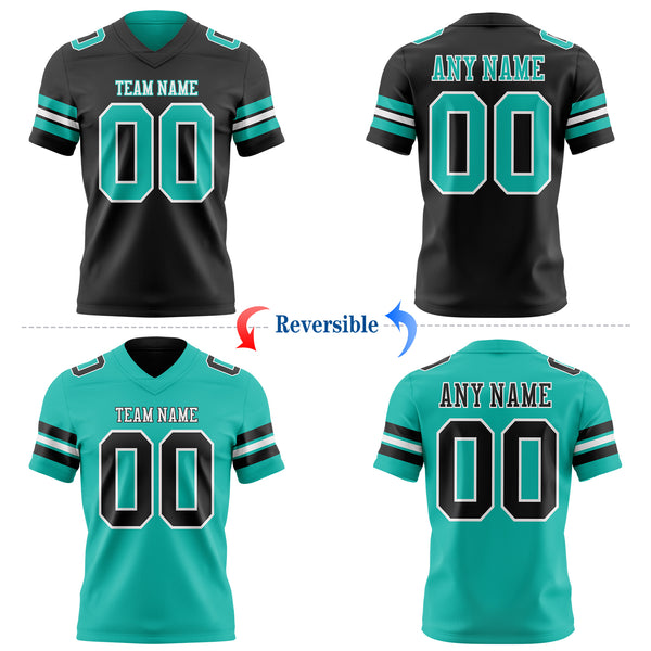 Custom Black Aqua-White Reversible Double Side Authentic Football Jersey
