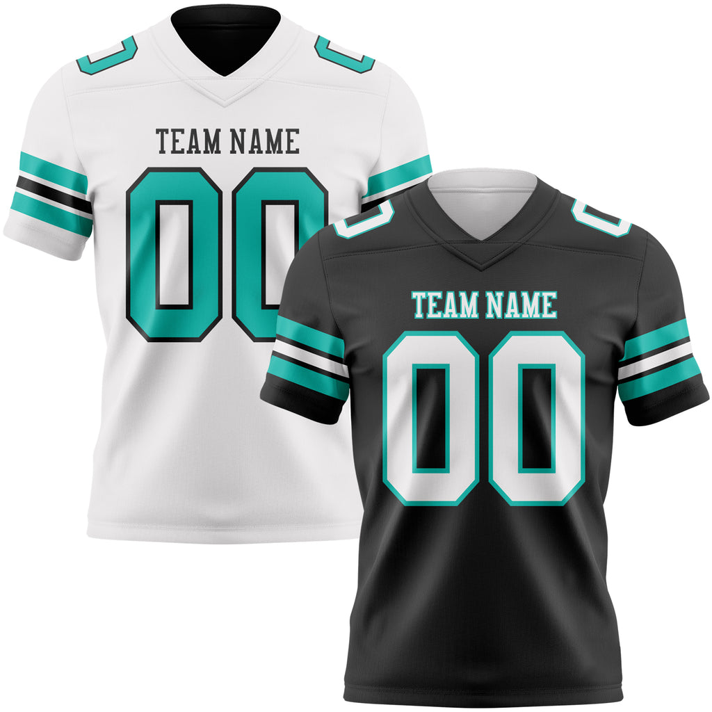Custom Black White-Aqua Reversible Double Side Authentic Football Jersey