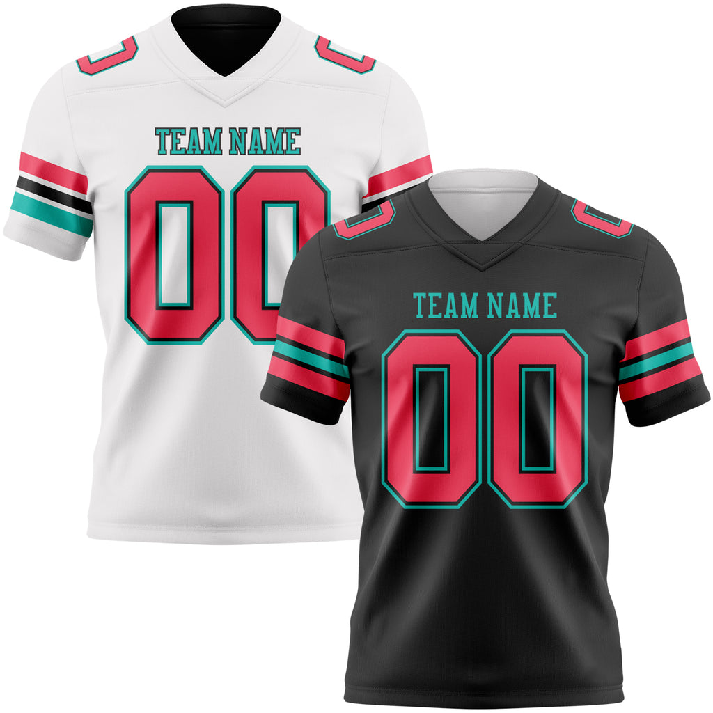 Custom Black Neon Pink-Aqua Reversible Double Side Authentic Football Jersey