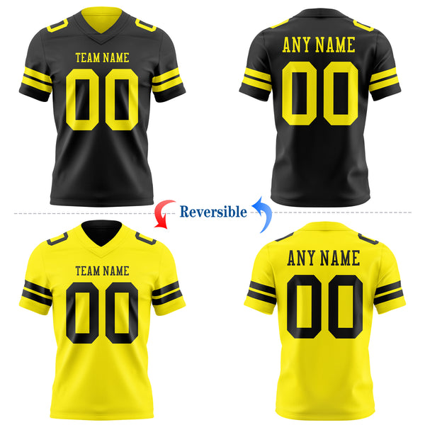 Custom Black-Light Yellow Reversible Double Side Authentic Football Jersey