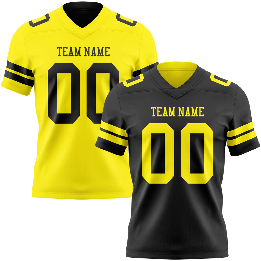 Custom Black-Light Yellow Reversible Double Side Authentic Football Jersey