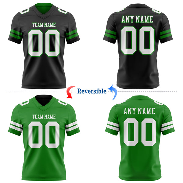 Custom Black White-Grass Green Reversible Double Side Authentic Football Jersey