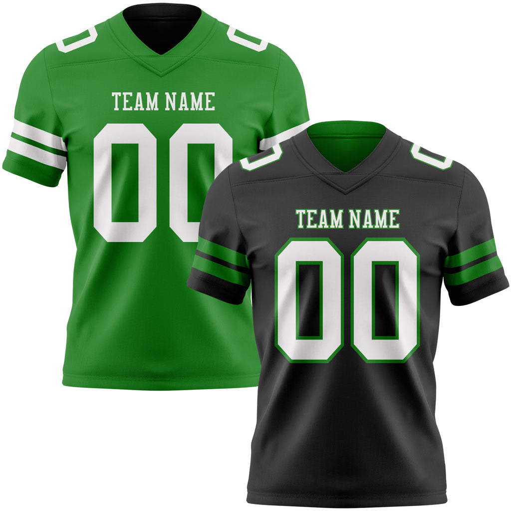 Custom Black White-Grass Green Reversible Double Side Authentic Football Jersey